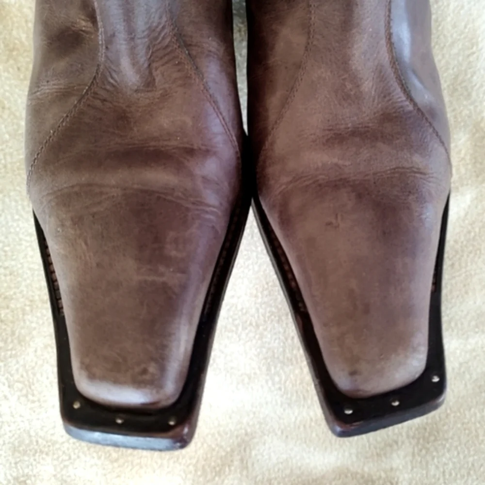 Brown Leather Square Toe Ladies Western Boots Size 7.5 Vintage by Cervato - Picture 6 of 15